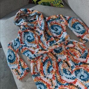 Lands' End Kids Tie-Dye Hooded Pajama Robe - Blue, Orange, White